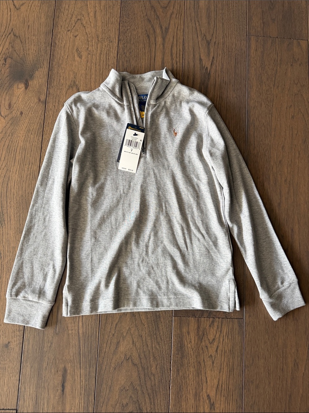 Polo by Ralph Lauren Boys Estate Rib Gray Quarter-Zip Pullover Sz 7 NWT